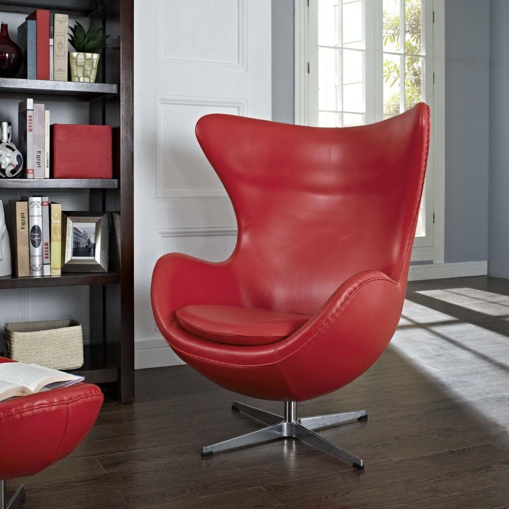  egg chair in red color and steel details